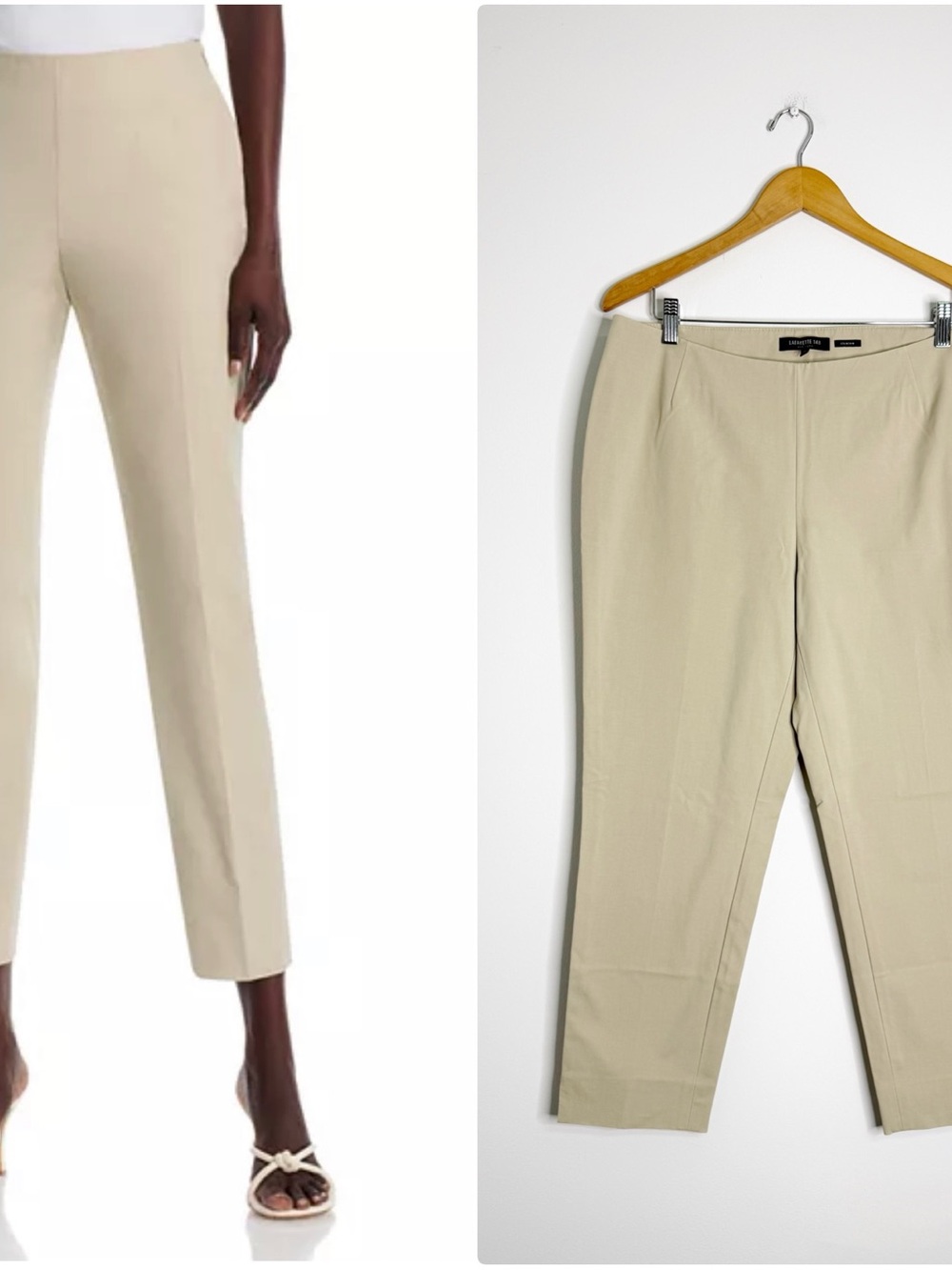 Lafayette 148 New York Stanton Pants Size 12 Beige Side Zip Stretch